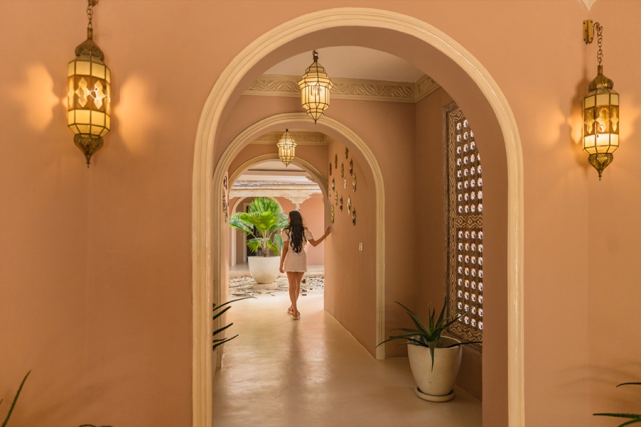 The lantern-lit spa corridor at The Majlis